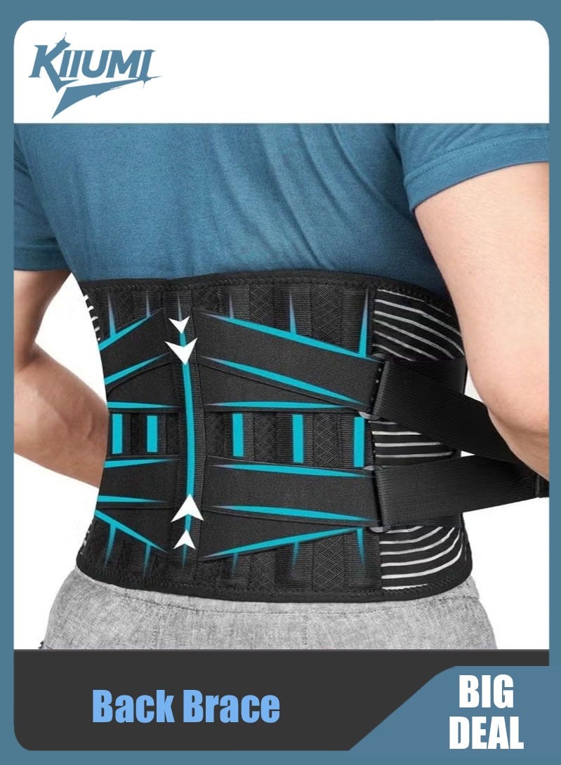 KIIUMI Back Brace, Lower Back Pain Relief with 7 Stays, Adjustable Back Support Belt for Work, Back Brace for Lower Back Pain Relief,Anti-skid Lumbar Support for Sciatica Scoliosis for Men and Women - Image 1