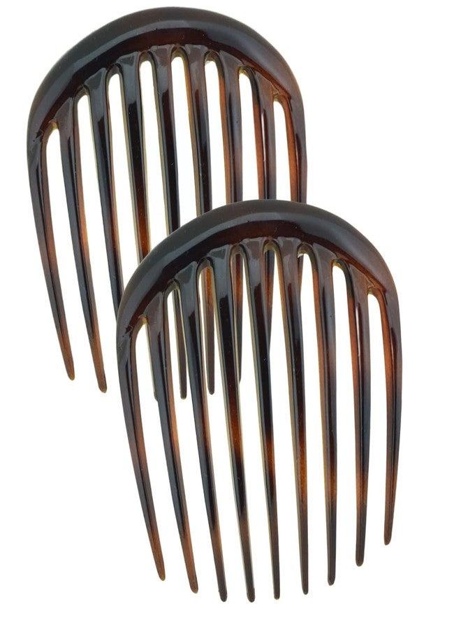 Parcelona French Smooth Edge Side Combs 3 Inch Curved Cellulose Acetate Hair Accessories for French Twist Updo Styling for Women and Girls Set of 2 (Shell) - Image 1