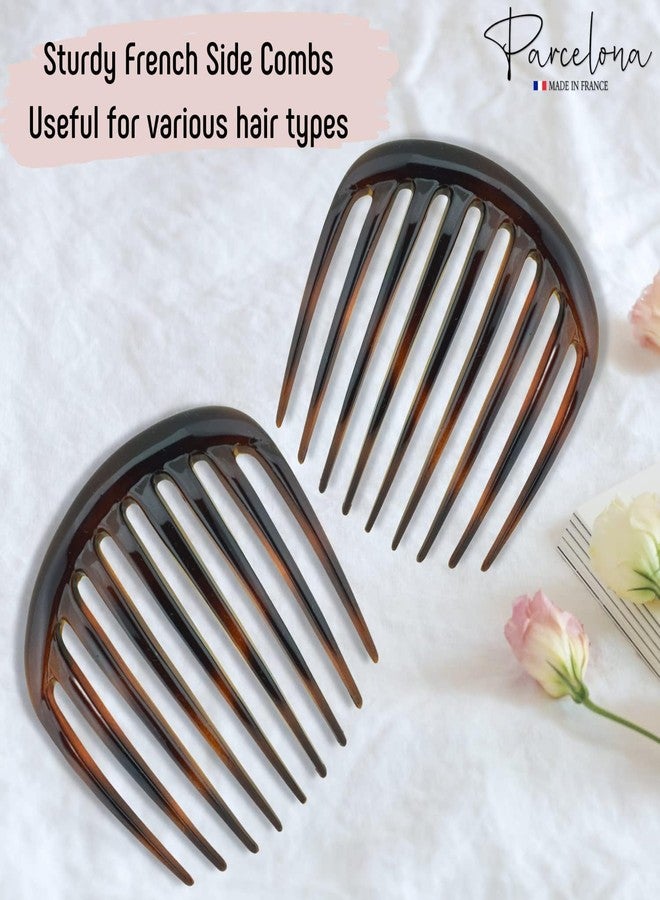 Parcelona French Smooth Edge Side Combs 3 Inch Curved Cellulose Acetate Hair Accessories for French Twist Updo Styling for Women and Girls Set of 2 (Shell) - Image 3