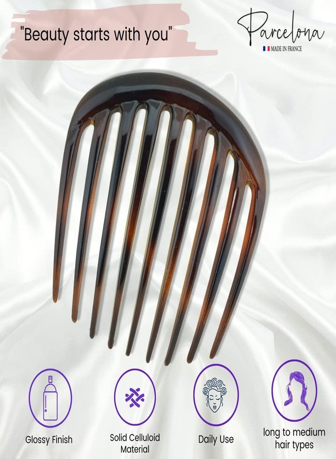Parcelona French Smooth Edge Side Combs 3 Inch Curved Cellulose Acetate Hair Accessories for French Twist Updo Styling for Women and Girls Set of 2 (Shell) - Image 2