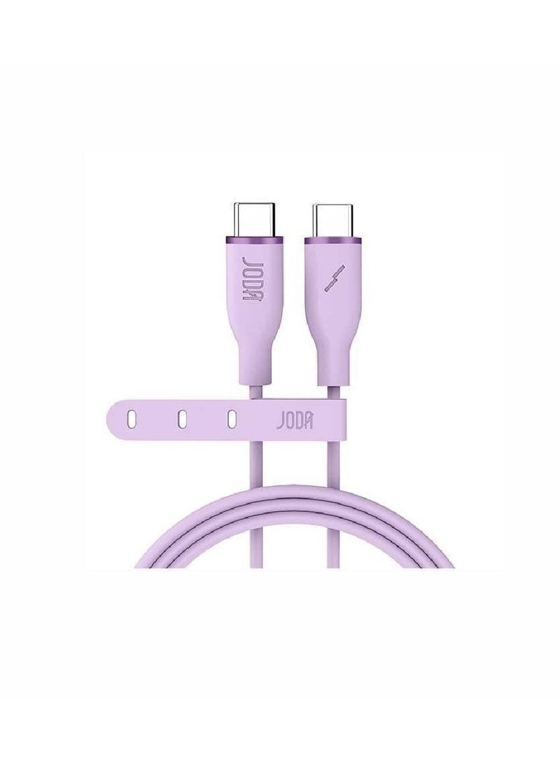 جودا كيبل شحن تايب سي إلى تايب سي ، ناعم من السيليكون، سريع وآمن بقوة 60 واط، بطول 1 متر ولون أنيق وردي. - Image 1