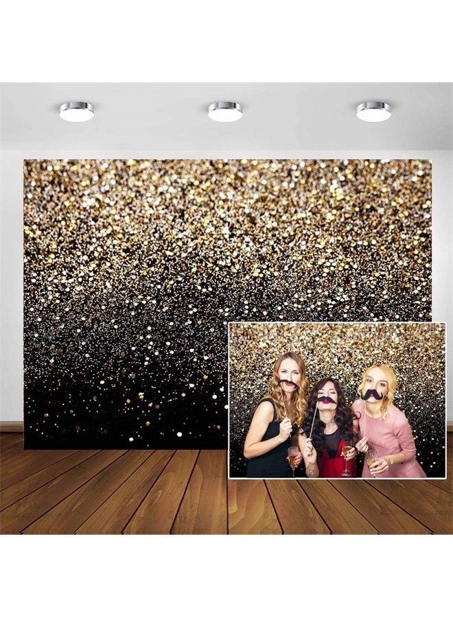CYLYH 7X5ft Black and Gold Backdrop Golden Spots Backdrop Vintage Astract Glitter Background Wedding Adult Baby Children Holiday Party Decor D417 - Image 1