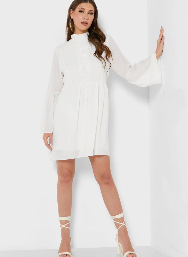 boohoo High Neck Pleated Dress