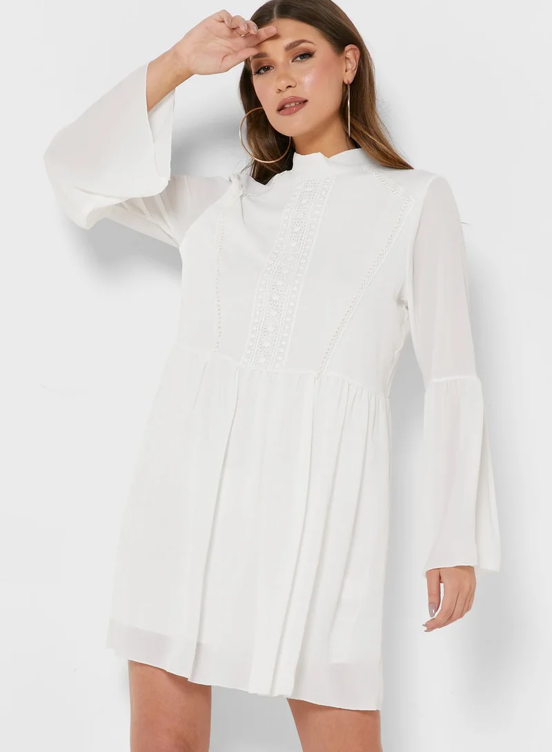 boohoo High Neck Pleated Dress