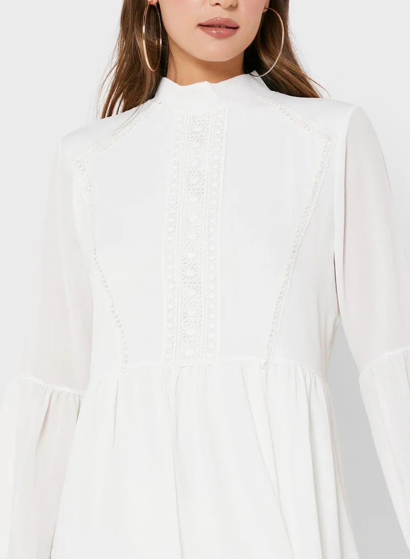 boohoo High Neck Pleated Dress