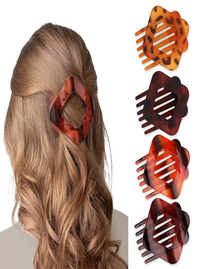 CURASA Flat Hair Clips for Women, 4PCS French Square Leopard Print Strong Hold Flat Claw Clips for Thick & Thin Hair, Lay Down Hair Claw Clips Hair Accessories for Women & Girls - Image 1