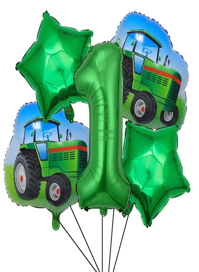 DYT 5Pcs Tractor Foil Balloons Green Tractor Birthday Number 1 Mylar Foil Balloon Farm for 1st Birthday Party Decorations - Image 2