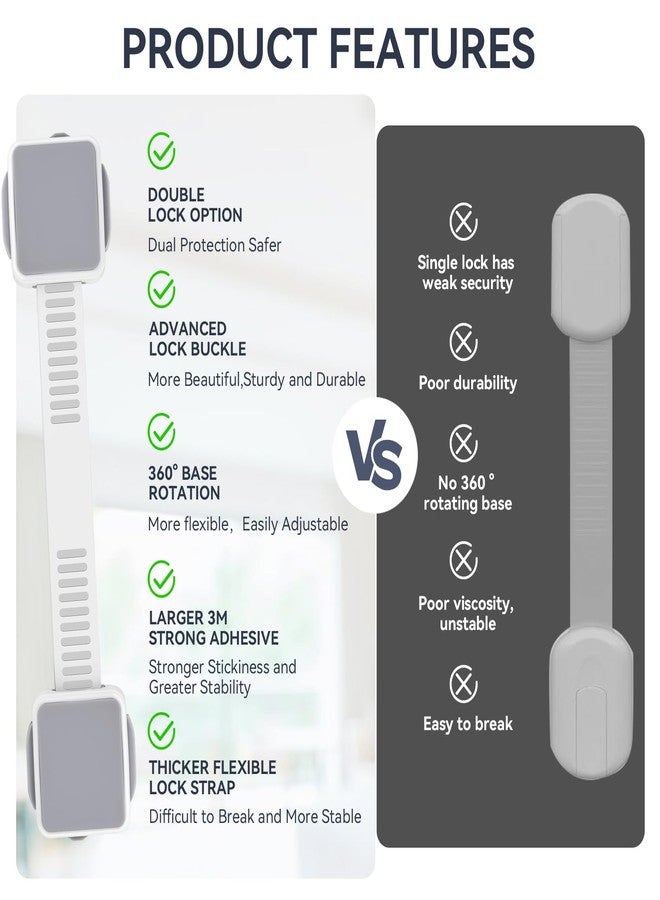 PAULTEMP 2 Pack Child Safety Cabinet Locks for Baby Proofing, Length Adjustable Latch Straps Dual Button Design for Drawers Fridge Refrigerator Doors Toilet Seat Oven - Image 4