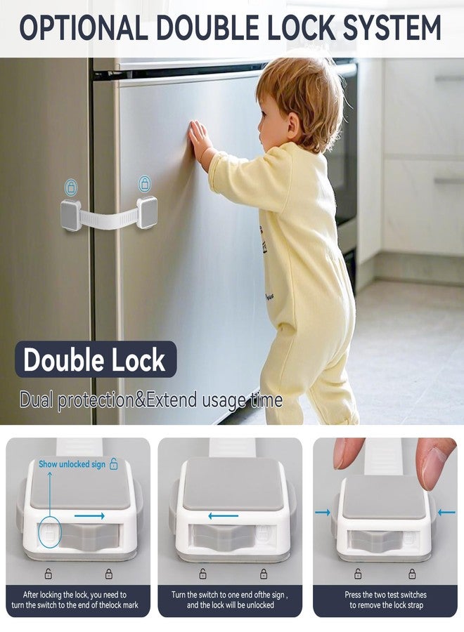PAULTEMP 2 Pack Child Safety Cabinet Locks for Baby Proofing, Length Adjustable Latch Straps Dual Button Design for Drawers Fridge Refrigerator Doors Toilet Seat Oven - Image 3