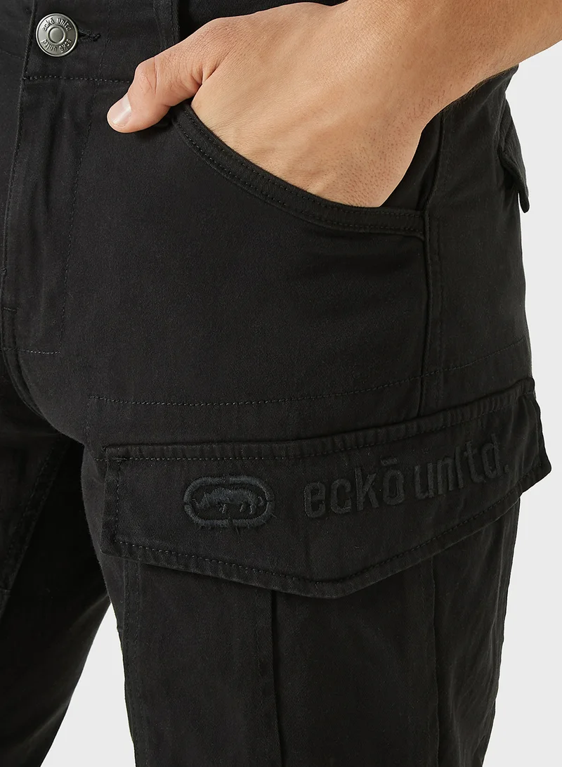 Ecko Unltd. Ecko Solid Relaxed Fit Cargo Pants with Pockets