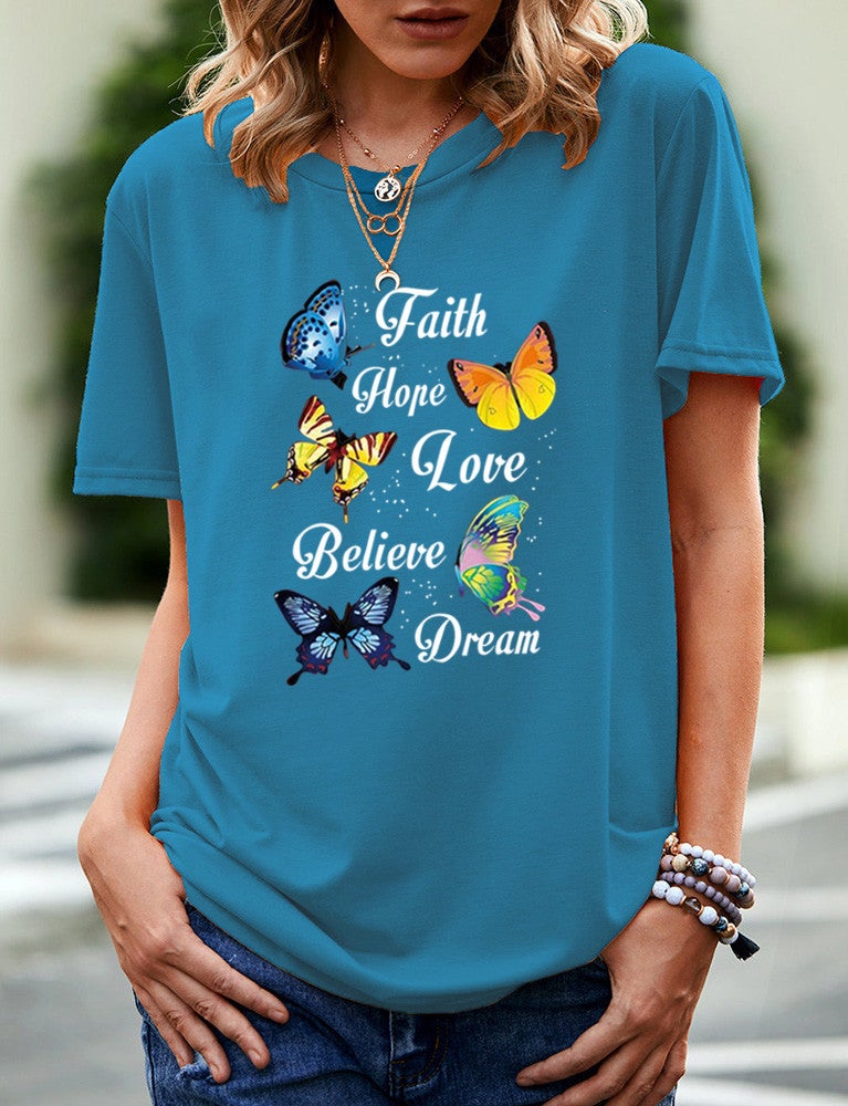 wish independent station butterfly pattern printed short sleeve t-shirt for women - Image 4