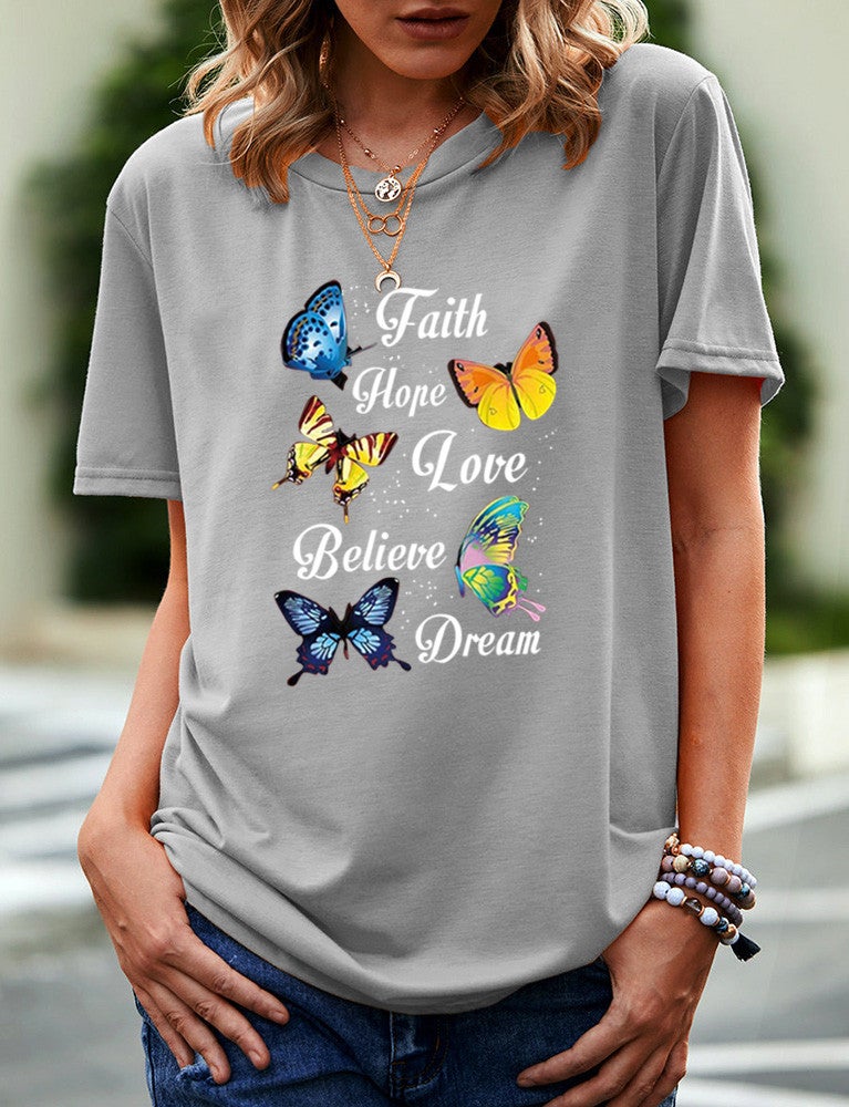 wish independent station butterfly pattern printed short sleeve t-shirt for women - Image 1