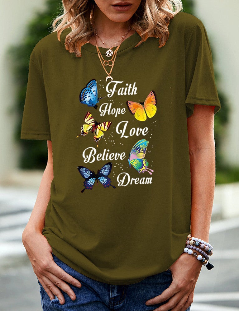 wish independent station butterfly pattern printed short sleeve t-shirt for women - Image 3