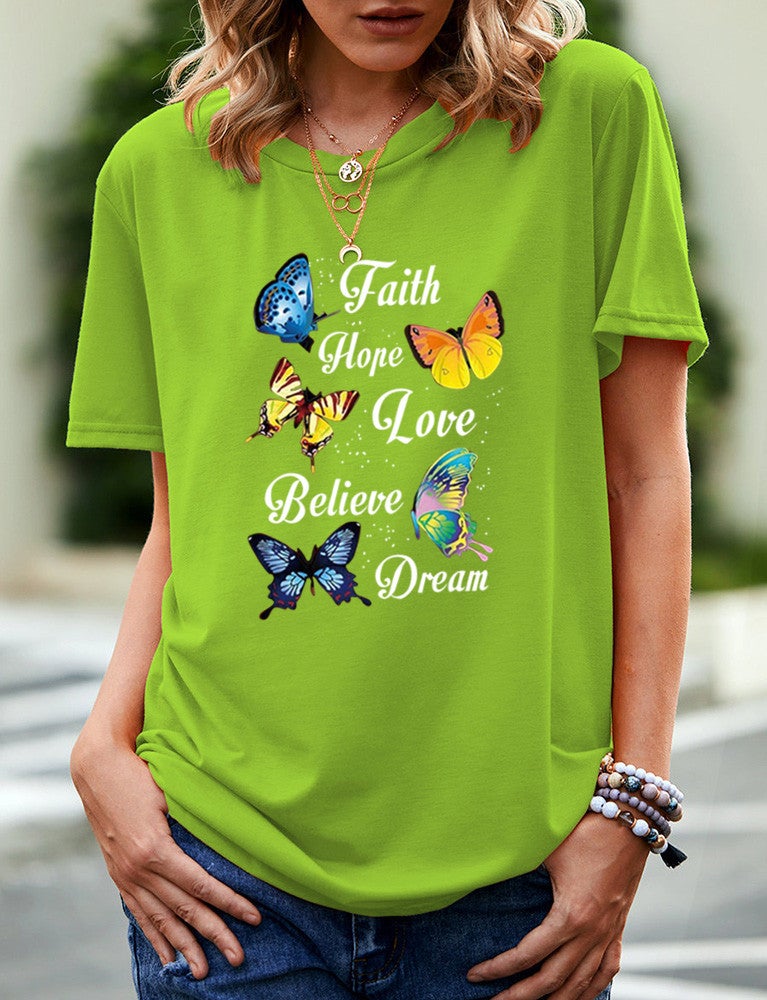 wish independent station butterfly pattern printed short sleeve t-shirt for women - Image 5