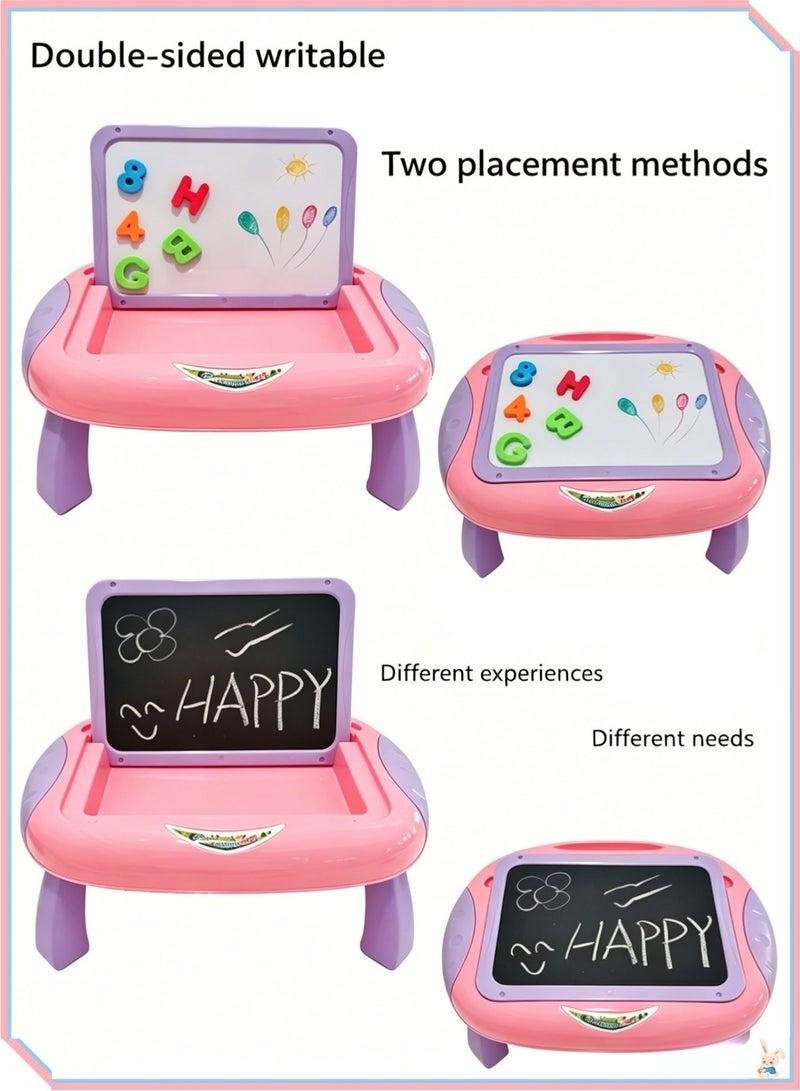 Kids Multifunctional Art Easel Activity Table, Double Sided Magnetic Drawing Board Play Desk with Colorful Magnetic Alphabet Letters, Washable Marker Pens & Eraser Set, Portable Toddler Educational Learning Painting Toy for Early Brain Development, Safe Smooth Round Edge Design, Ideal Indoor Home Preschool Learning Gift - Image 3