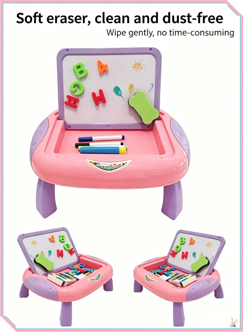 Kids Multifunctional Art Easel Activity Table, Double Sided Magnetic Drawing Board Play Desk with Colorful Magnetic Alphabet Letters, Washable Marker Pens & Eraser Set, Portable Toddler Educational Learning Painting Toy for Early Brain Development, Safe Smooth Round Edge Design, Ideal Indoor Home Preschool Learning Gift - Image 4