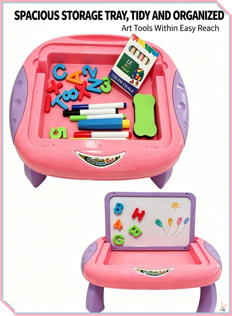 Kids Multifunctional Art Easel Activity Table, Double Sided Magnetic Drawing Board Play Desk with Colorful Magnetic Alphabet Letters, Washable Marker Pens & Eraser Set, Portable Toddler Educational Learning Painting Toy for Early Brain Development, Safe Smooth Round Edge Design, Ideal Indoor Home Preschool Learning Gift - Image 5
