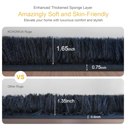 KICHOWUA KCHOWUA Black Fluffy Rug 4x6 - Ultra Soft Washable Shaggy Carpet, Thick Plush Fuzzy Faux Fur Area Rug, Non-Slip Cozy Floor Rug for Bedroom, Living Room, Nursery, Dorm, Playroom, Home, Kids & Baby Room - Image 2
