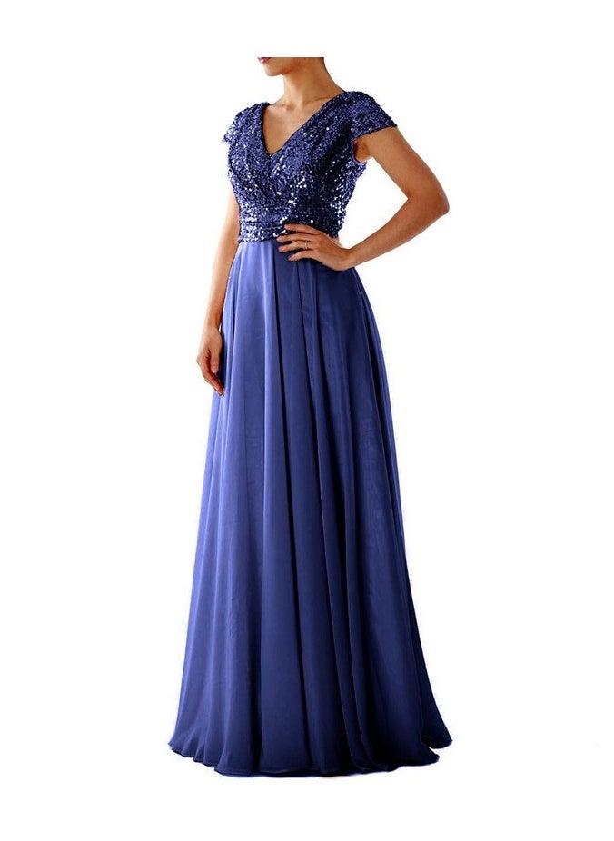 KUYING New V-neck Sequin Temperament Chiffon Patchwork Evening Gown 