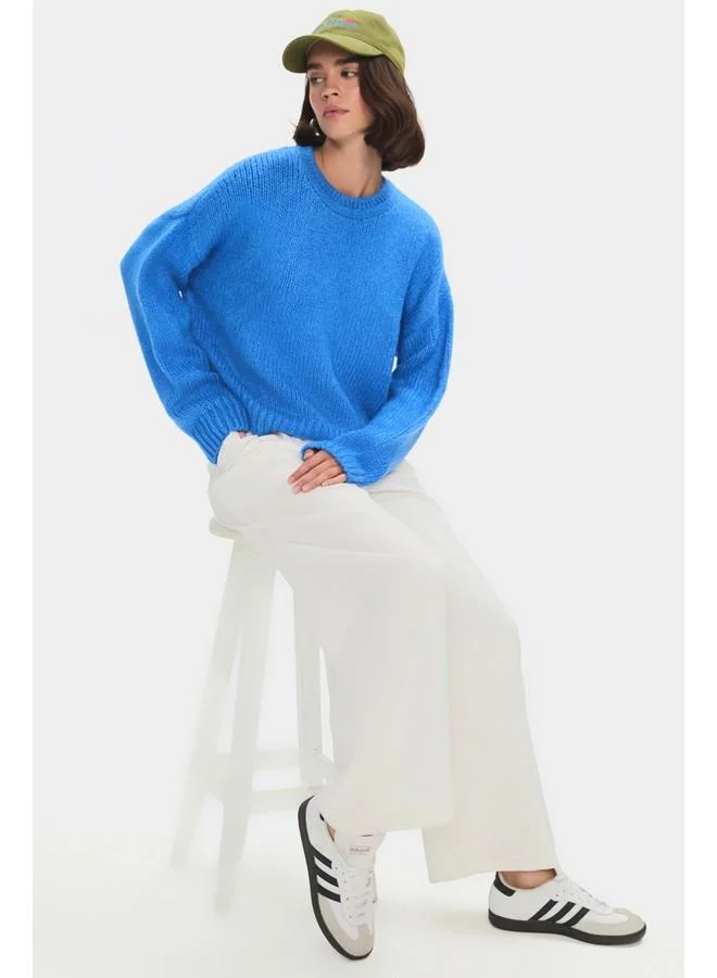 JUNE June Women Wide Fit Soft Texture Basic Knitwear Sweater Indigo