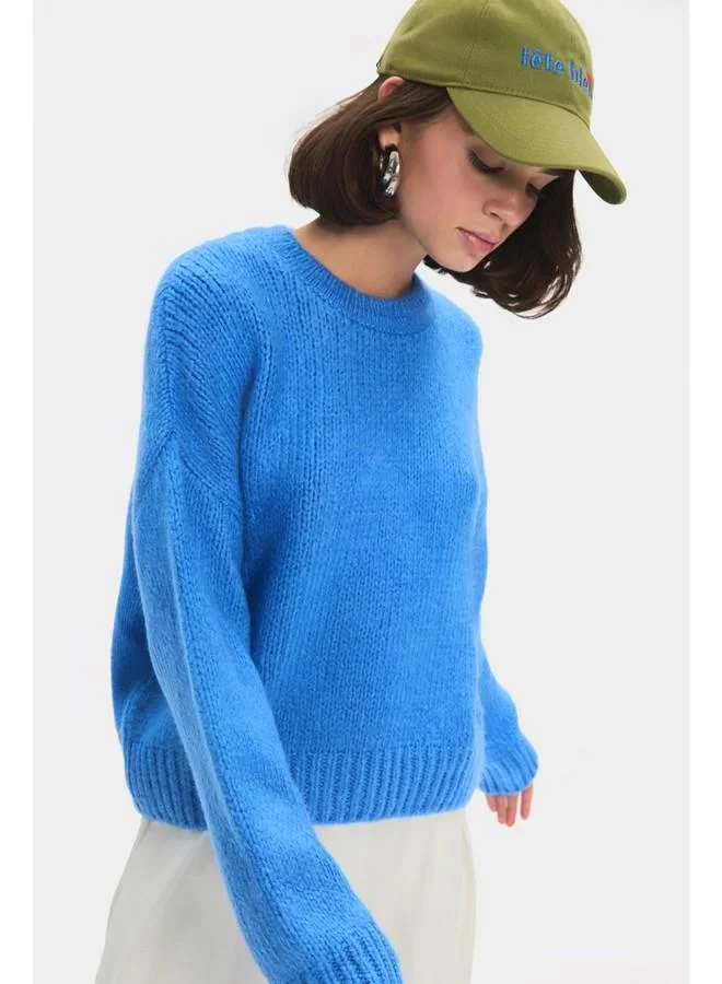 JUNE June Women Wide Fit Soft Texture Basic Knitwear Sweater Indigo