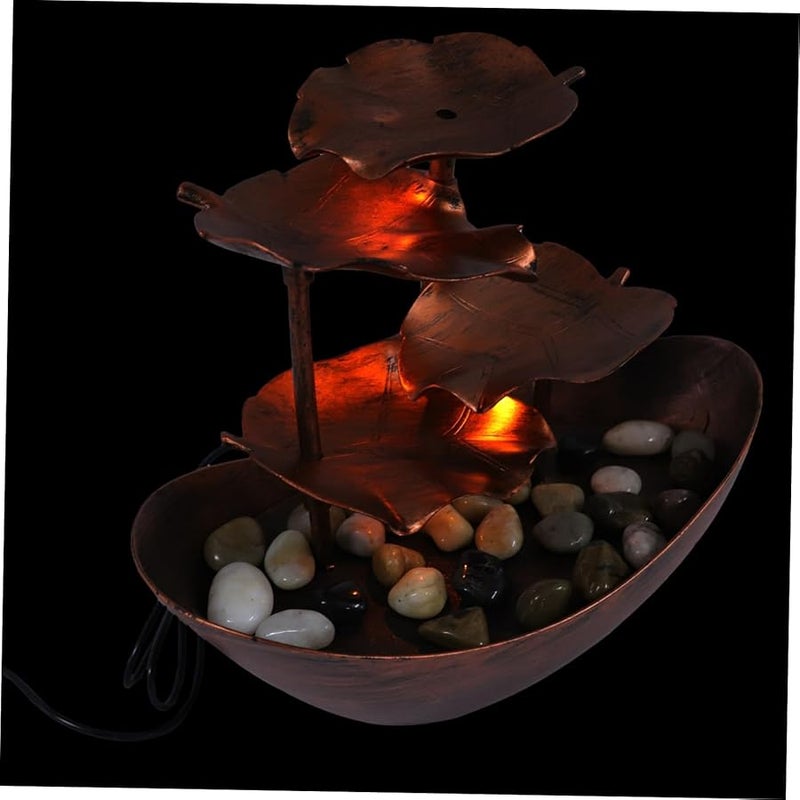 Lotus Leaf Ingot Indoor Waterfall Fountain with LED Light Plastic Desktop Decoration for Home Office - Image 1