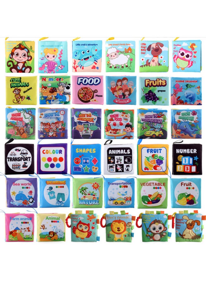 Baby Cloth Book Animals Food-Color:1906-5A Digital Towel Box With Pompom 79.8g  - Image 2