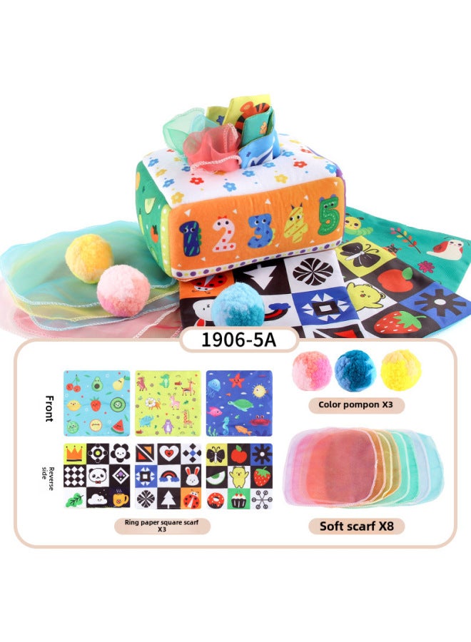 Baby Cloth Book Animals Food-Color:1906-5A Digital Towel Box With Pompom 79.8g  - Image 1
