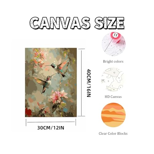 Mosaflare Paint by Numbers for Adults Beginner, Hummingbird Adult Paint by Number Kits on Canvas, DIY Acrylic Oil Easy Painting by Numbers for Home Wall Decor 12X16 inch (Without Frame) - Image 5