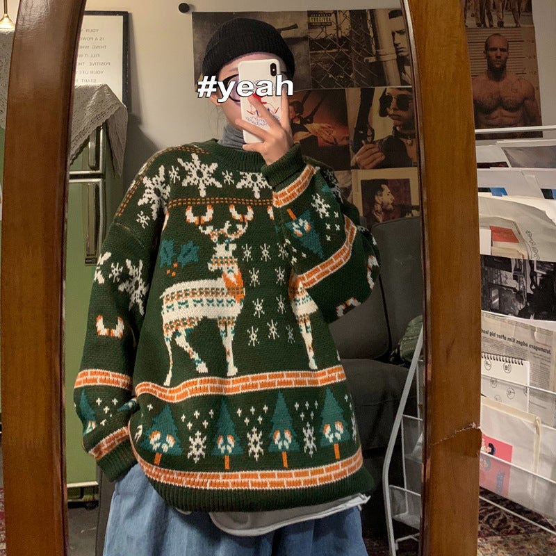 Trendy Christmas Knit Sweater Men Winter Casual Pullover Red  - Image 4