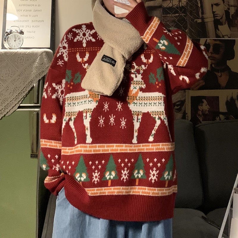 Trendy Christmas Knit Sweater Men Winter Casual Pullover Red  - Image 2