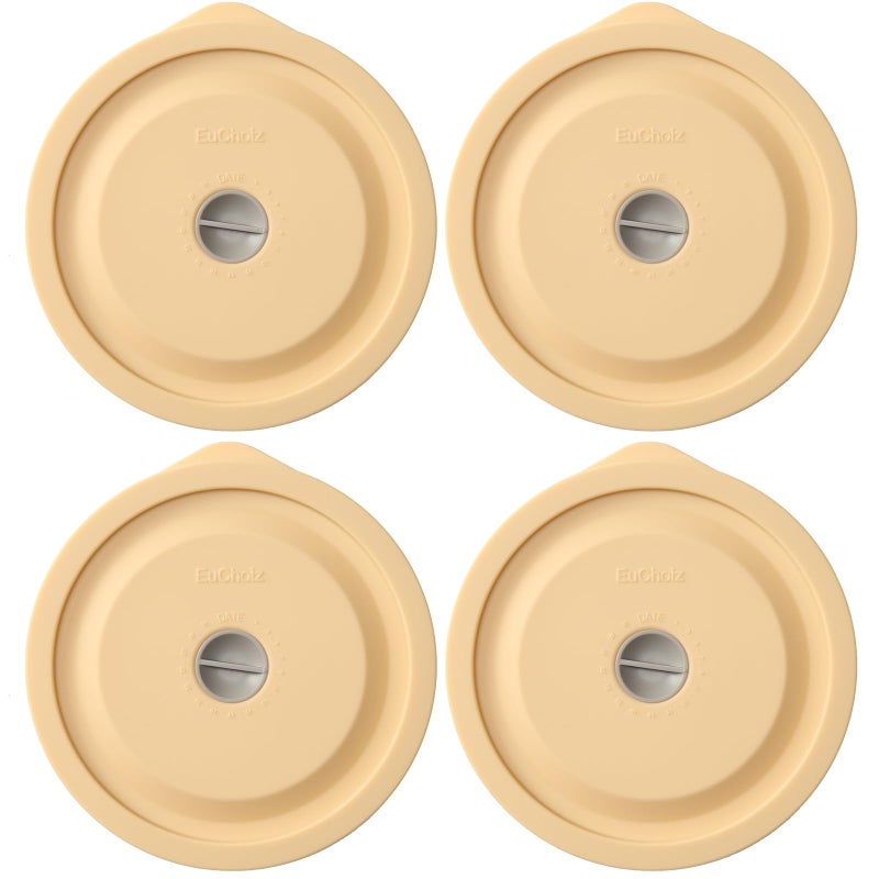 EuChoiz Replacement Lids for Pyrex 7201-PC 4 Cup, Silicone Round Storage Cover Lid for Anchor Hocking Glass Bowl 4 Pack with Date Mark Beige - Image 1