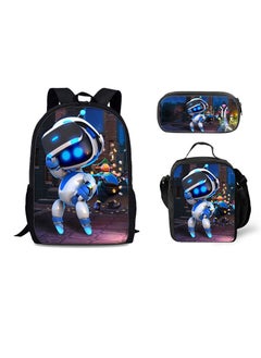 Back to school three-piece set Astro Bot printed backpack for primary and secondary school students, lunch bag and pencil case three-piece set suitable for children aged 5 to 13