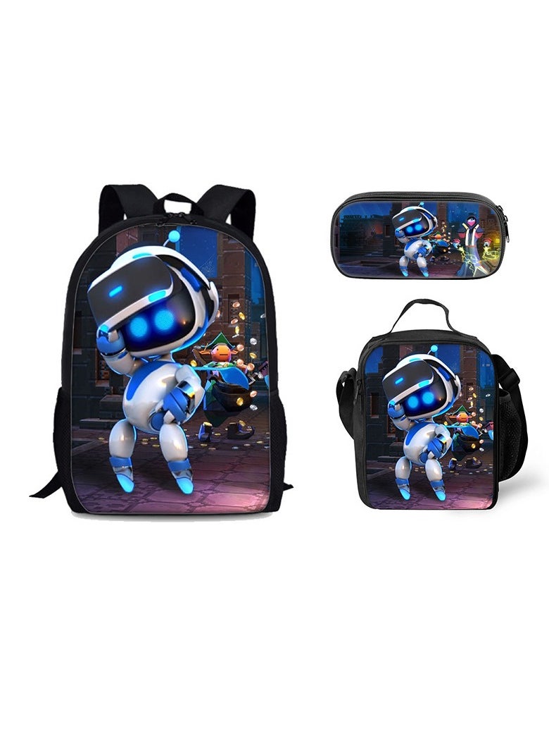 General - Back to school three-piece set Astro Bot printed backpack for primary and secondary school students, lunch bag and pencil case three-piece set suitable for children aged 5 to 13 - Image 1