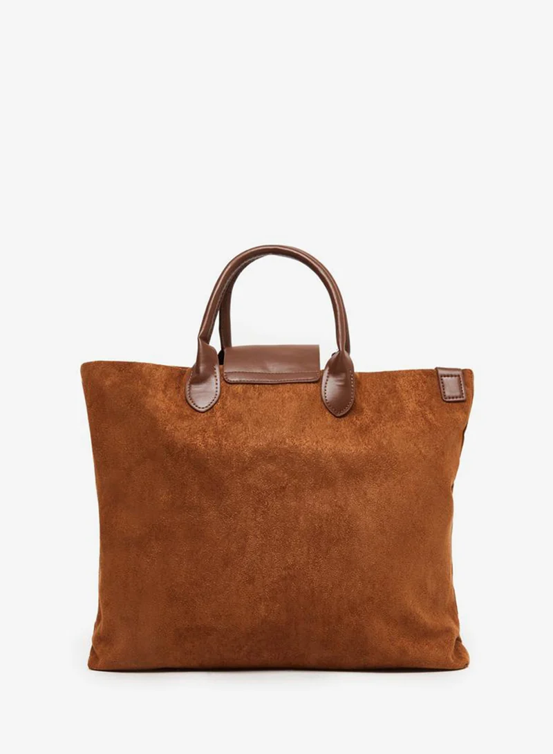 Styli Khaki Suede Tote Bag with Charm