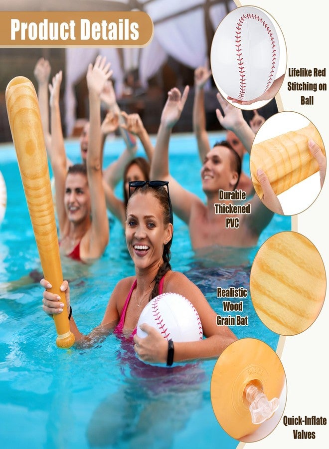 Fovths Inflatable Baseball Bat and Ball Set for Kids 2 PCS 29.5" Baseball Bats & 3 PCS 5.5" Beach Balls Sports Party Favors for Summer Pool Beach Birthday Party Supplies Decorations - Image 3