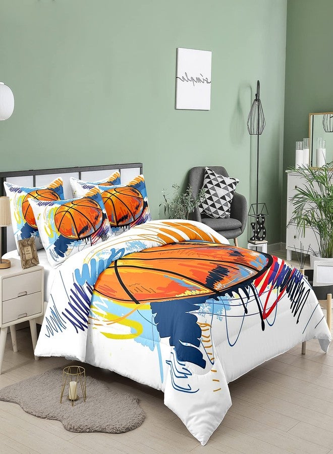 Bodhi 3D Hand Drawn Basketball Sports Comforter Set for Teen Boys,Kids Soft Microfiber Bedding Set with Pillowcases,Full Size,3PCS,1 Comforter Set+2 Pillow Shams #4008 - Image 2