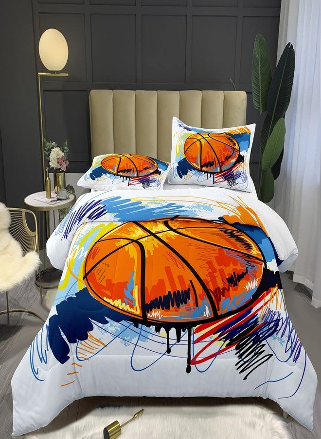 Bodhi 3D Hand Drawn Basketball Sports Comforter Set for Teen Boys,Kids Soft Microfiber Bedding Set with Pillowcases,Full Size,3PCS,1 Comforter Set+2 Pillow Shams #4008 - Image 1