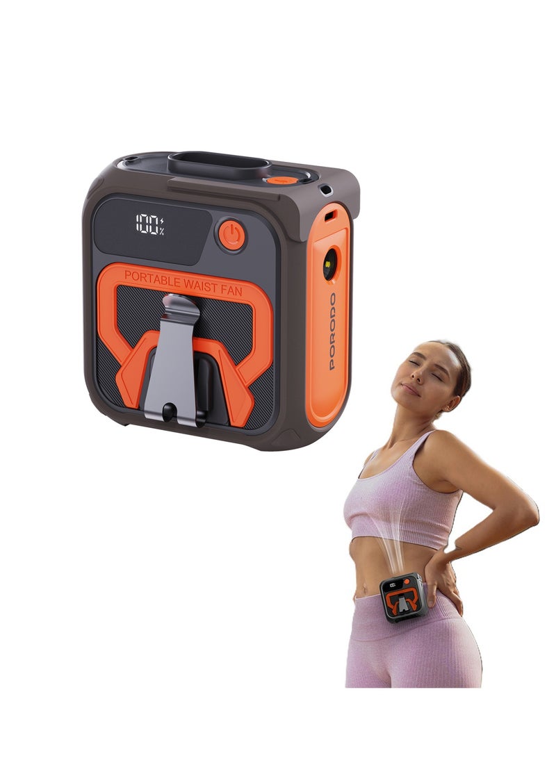 porodo Lifestyle Multifunction Cooling Waist Fan with 10000 mAh Power Bank and Flashlight / 10000mAh Powerbank / Portable Fan / Fan for Exercise / Powerful Wind / 5 Speed Level - Brown Orange - Image 1