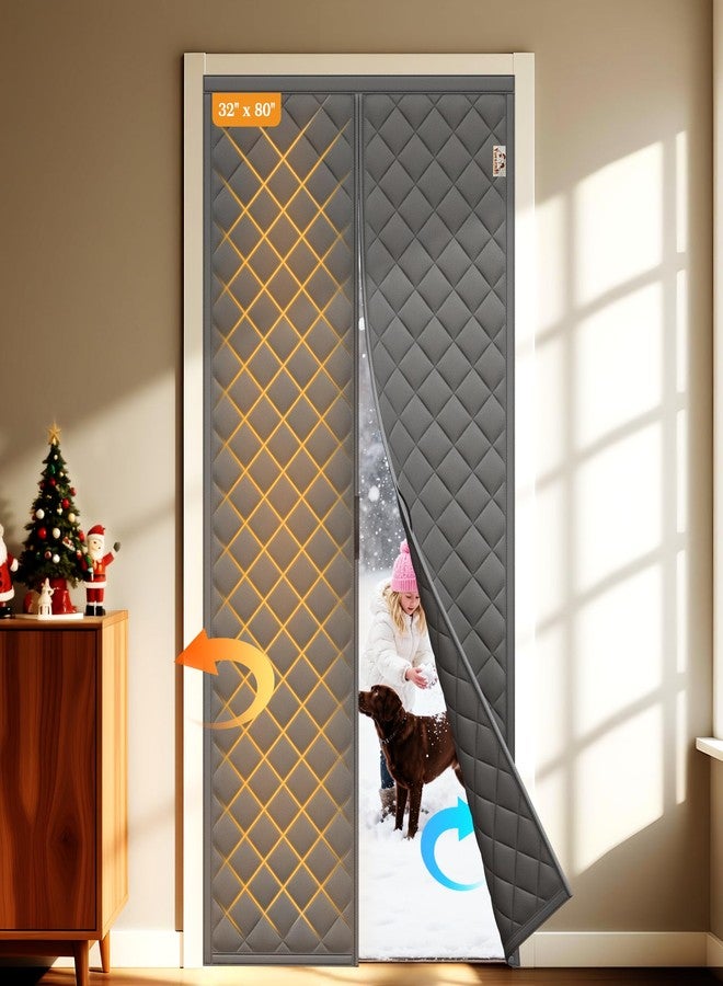 Yotache Magnetic Thermal Insulated Door Curtain Fits Door Size 32 x 80 inch, Door Curtain Size 34" x 82" Weatherproof Oxford Material Door Screen Covers for Front Door, Dark Gray - Image 1