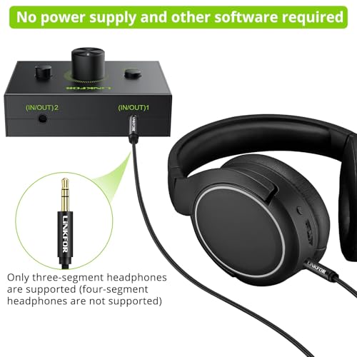 LiNKFOR 2 Ports 3.5mm Stereo Audio Selector Box with 3.5mm Audio Cable Support 1 in 2 Out / 2 in 1 Out, Mute Button Compatible with PC, CD Player, Laptop, Headphone, Plug & Play - Image 4