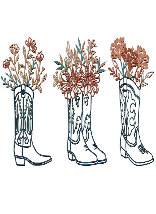 Otoolling 3 Pcs Metal Cowboy Flowers Wall Arts Vintage Western Wall Decor for Living Room Bathroom Bedroom Dining Room Housewarming Gifts(Cowboy Boots,Turquoise) - Image 1