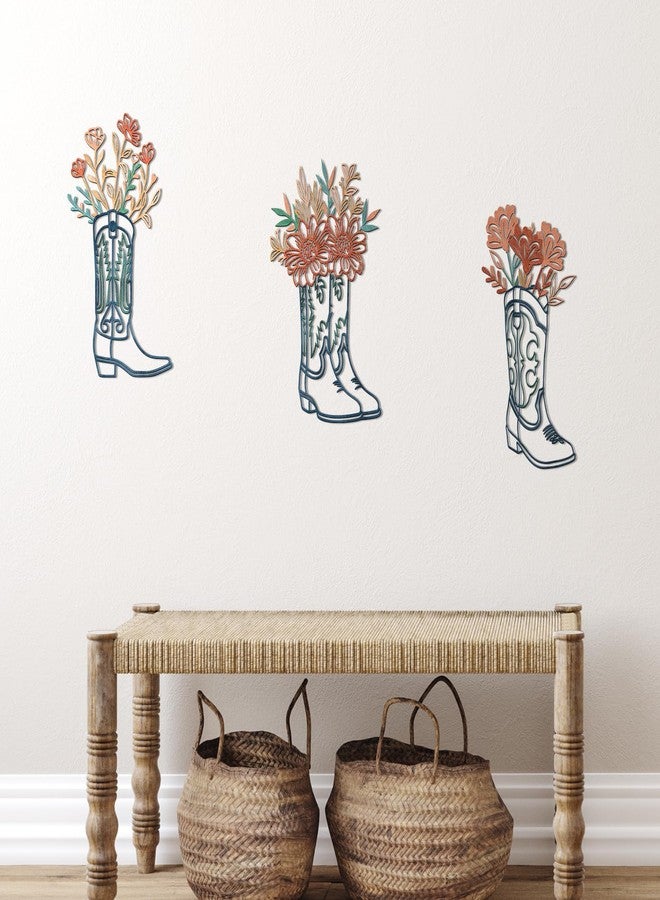 Otoolling 3 Pcs Metal Cowboy Flowers Wall Arts Vintage Western Wall Decor for Living Room Bathroom Bedroom Dining Room Housewarming Gifts(Cowboy Boots,Turquoise) - Image 5