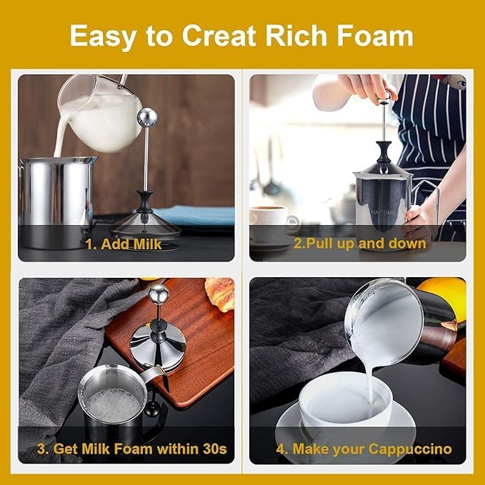 Black Sparrow Coffee Frother Stainless Steel Manual Milk Frother for Coffee Handheld Coffee Milk Frother PitchersManual Operated Milk Foam Maker for Cappuccino Coffee Beater Chocolate Coffee Beater - Image 3