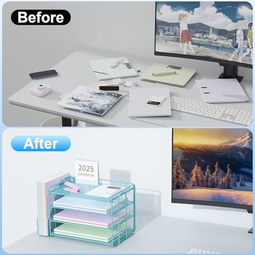 Spacrea Desk Organizers and Accessories Paper Organizer for Desk with File organizer Desk Accessories Workspace Organizers for Office Supplies Blue - Image 3