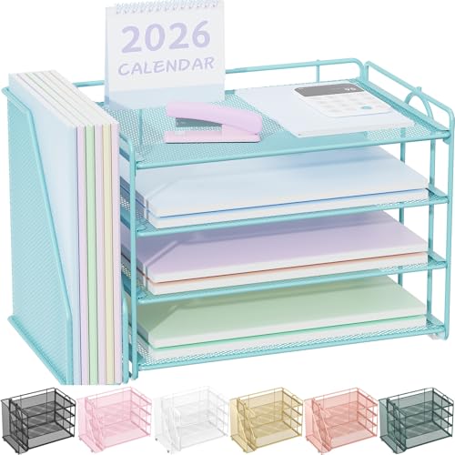 Spacrea Desk Organizers and Accessories Paper Organizer for Desk with File organizer Desk Accessories Workspace Organizers for Office Supplies Blue - Image 1