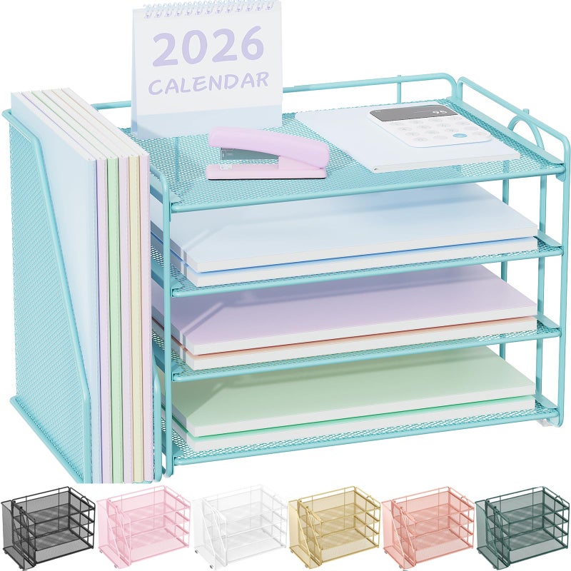 Spacrea Desk Organizers and Accessories Paper Organizer for Desk with File organizer Desk Accessories Workspace Organizers for Office Supplies Blue - Image 2
