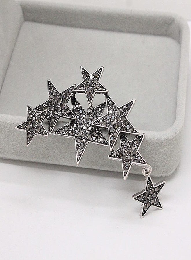 Ajojewel Black Rhinestone Star Brooch Pin For Women Men Vintage Jewelry For Party Fashion Gift - Image 2