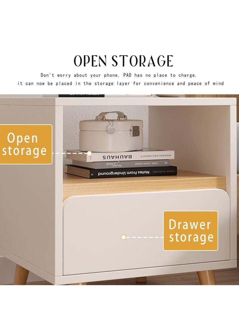 عربست طاولة جانبية للسرير بدرج واحد، خزانة جانبية للسرير، طاولة ليلية مع رف تخزين مفتوح، مكتب جانبي، خزانة ملابس لغرفة النوم، تصميم عصري بسيط، سهلة التركيب (أبيض دافئ) - Image 4