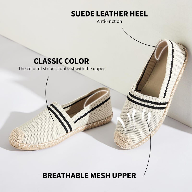 BABUDOG Womens Espadrilles Breathable Flats Shoes Mesh Slip on Loafers Soft White Flats(Beige.US10) - Image 4